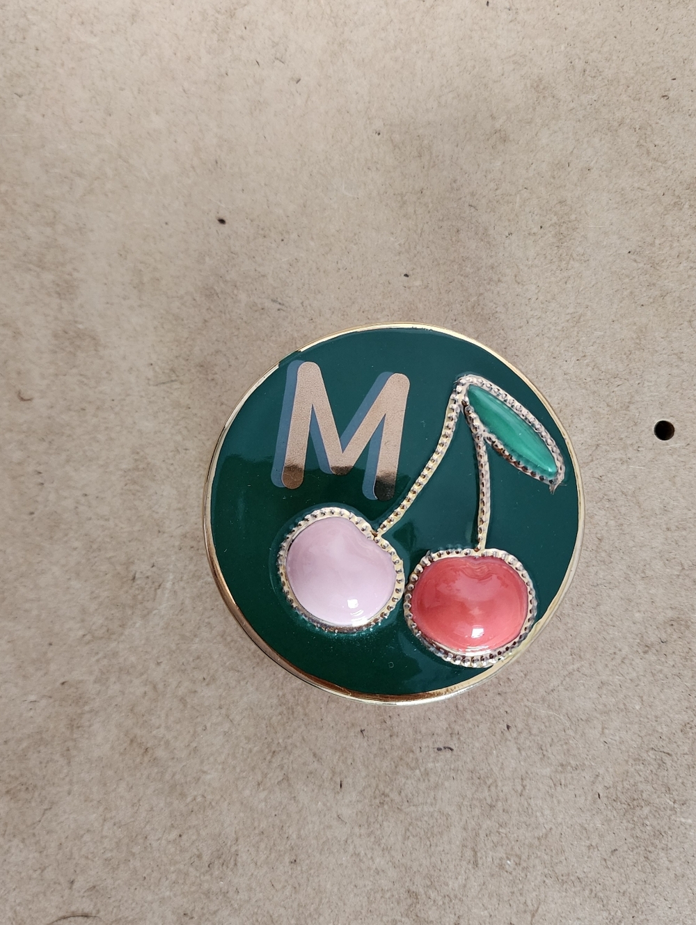 Anthropologie Trinket Box M Initials Cherry Enamel Vanity Decor
